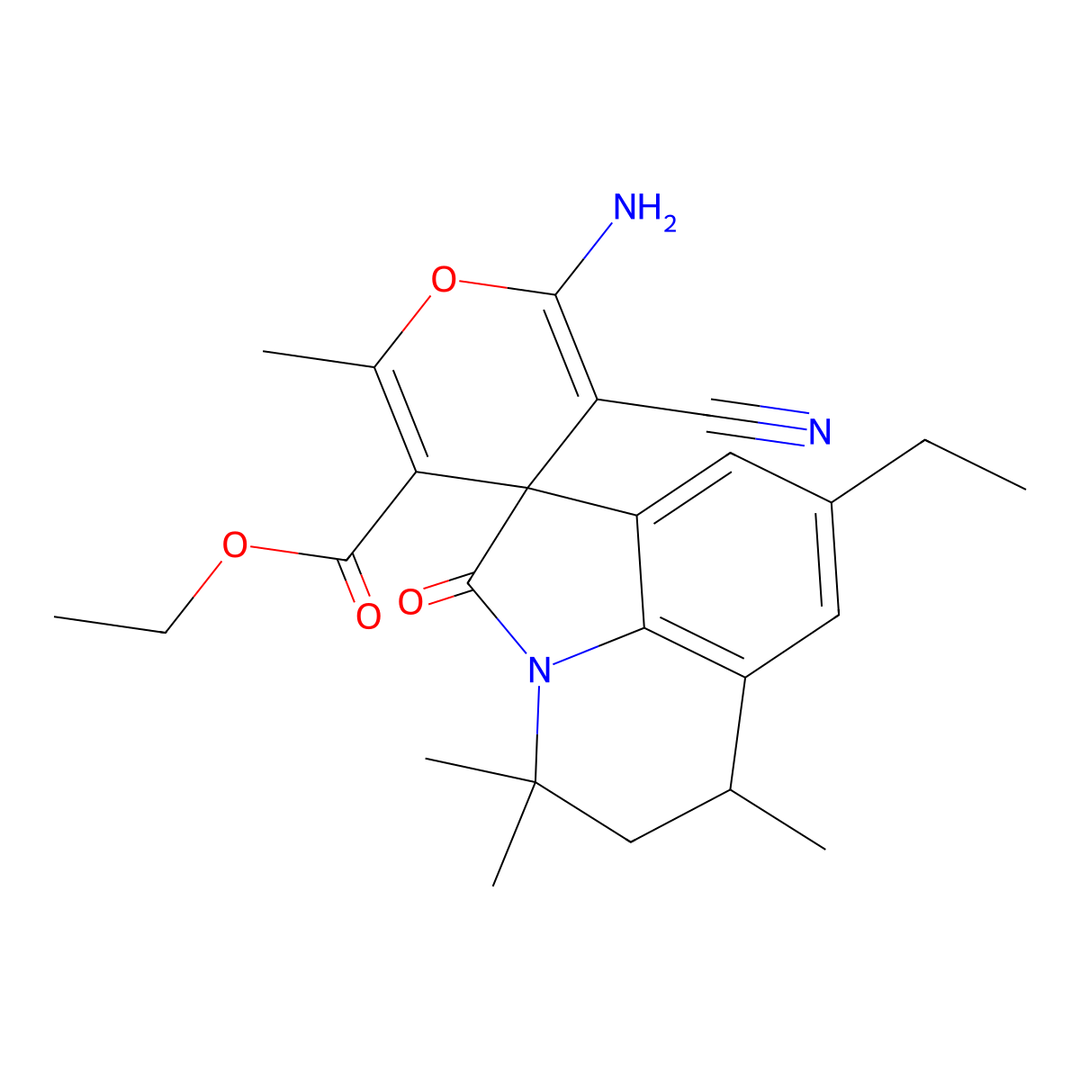 ethyl 6-amino-5-cyano-8'-ethyl-2,4',4',6'-tetramethyl-2'-oxo-5',6'-dihydro-4'H-spiro[pyran-4,1'-pyrrolo[3,2,1-ij]quinoline]-3-carboxylate molecular structure, CAS 717863-02-0