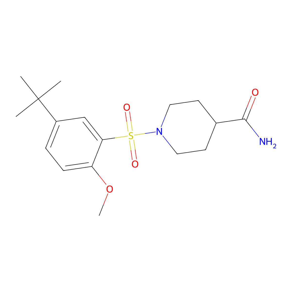 1-[(5-Tert-butyl-2-methoxyphenyl)sulfonyl]-4-piperidinecarboxamide molecular structure, CAS 717863-82-6