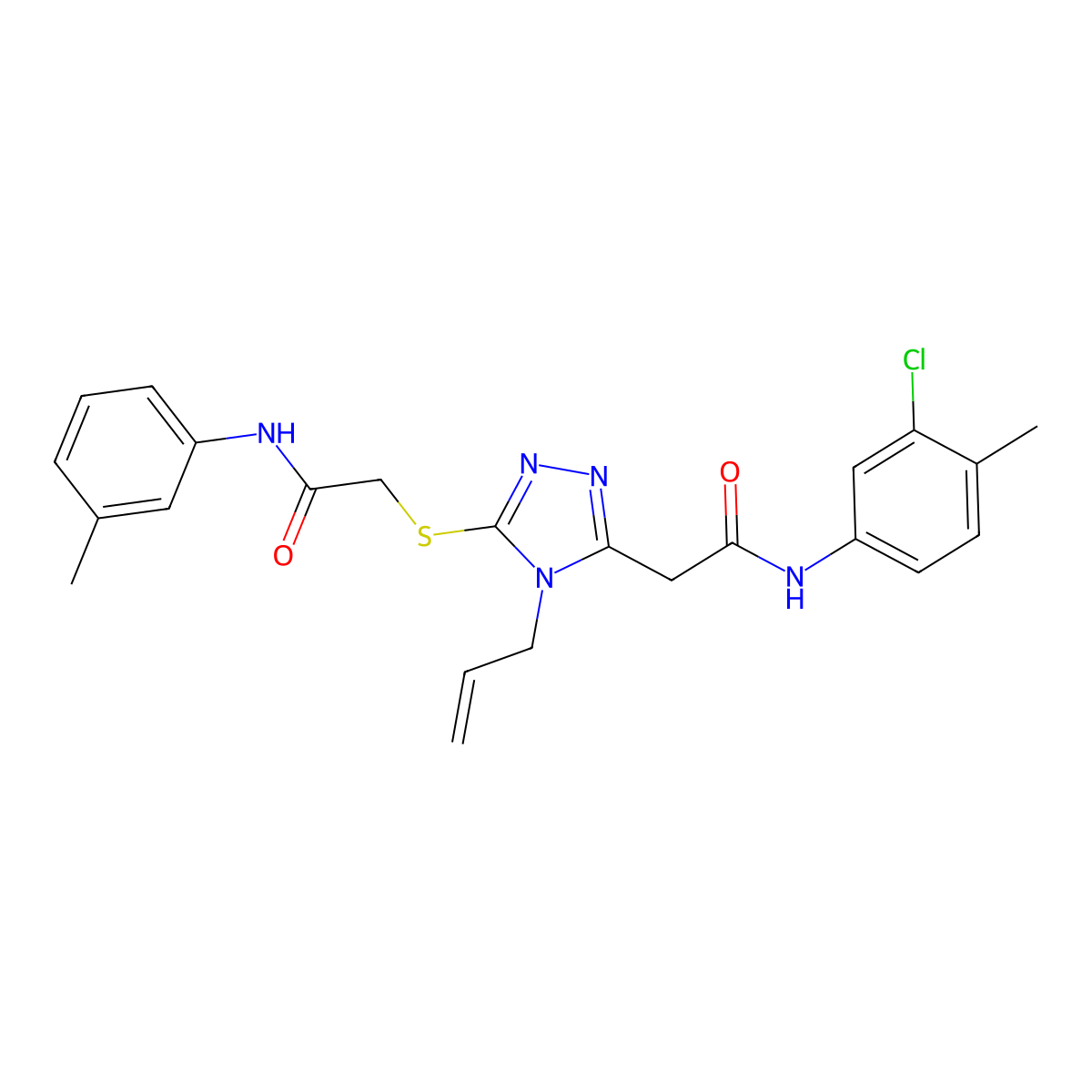 N-(3-chloro-4-methylphenyl)-2-[5-[2-(3-methylanilino)-2-oxoethyl]sulfanyl-4-prop-2-enyl-1,2,4-triazol-3-yl]acetamide molecular structure, CAS 717864-11-4