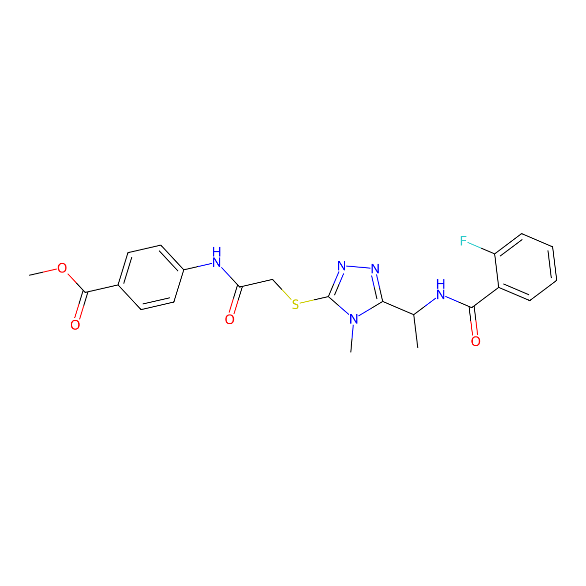 methyl 4-[({[5-(1-{[(2-fluorophenyl)carbonyl]amino}ethyl)-4-methyl-4H-1,2,4-triazol-3-yl]sulfanyl}acetyl)amino]benzoate molecular structure, CAS 717864-30-7
