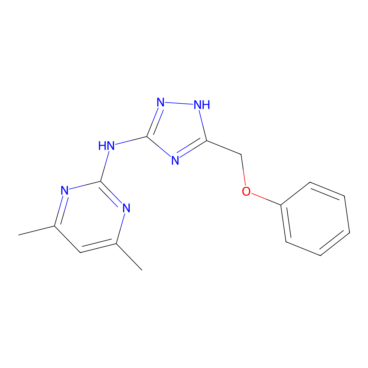 4,6-dimethyl-N-[5-(phenoxymethyl)-1H-1,2,4-triazol-3-yl]pyrimidin-2-amine molecular structure, CAS 717864-37-4
