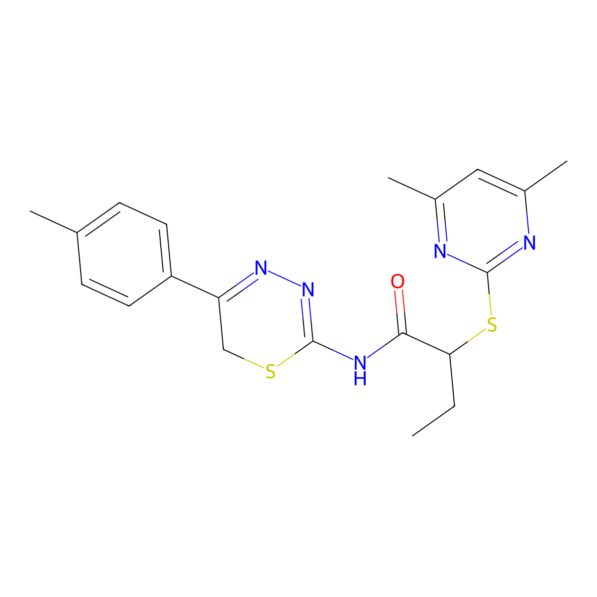 2-[(4,6-dimethylpyrimidin-2-yl)sulfanyl]-N-[5-(4-methylphenyl)-6H-1,3,4-thiadiazin-2-yl]butanamide molecular structure, CAS 717864-66-9