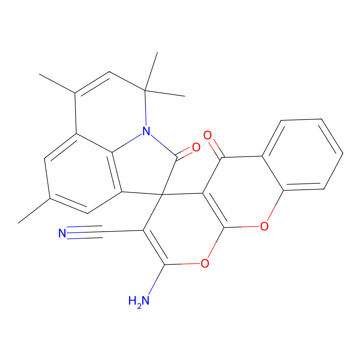 2-amino-4',4',6',8'-tetramethyl-2',5-dioxo-4'H,5H-spiro[pyrano[2,3-b]chromene-4,1'-pyrrolo[3,2,1-ij]quinoline]-3-carbonitrile molecular structure, CAS 717864-77-2