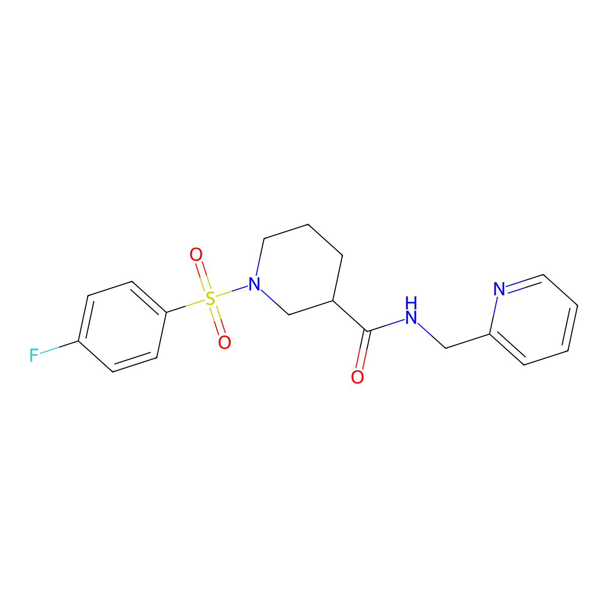 1-(4-fluorophenyl)sulfonyl-N-(pyridin-2-ylmethyl)piperidine-3-carboxamide molecular structure, CAS 717864-89-6