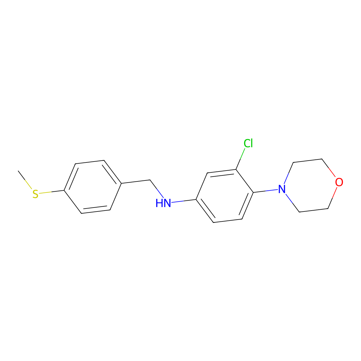 3-chloro-N-[(4-methylsulfanylphenyl)methyl]-4-morpholin-4-ylaniline molecular structure, CAS 717865-35-5
