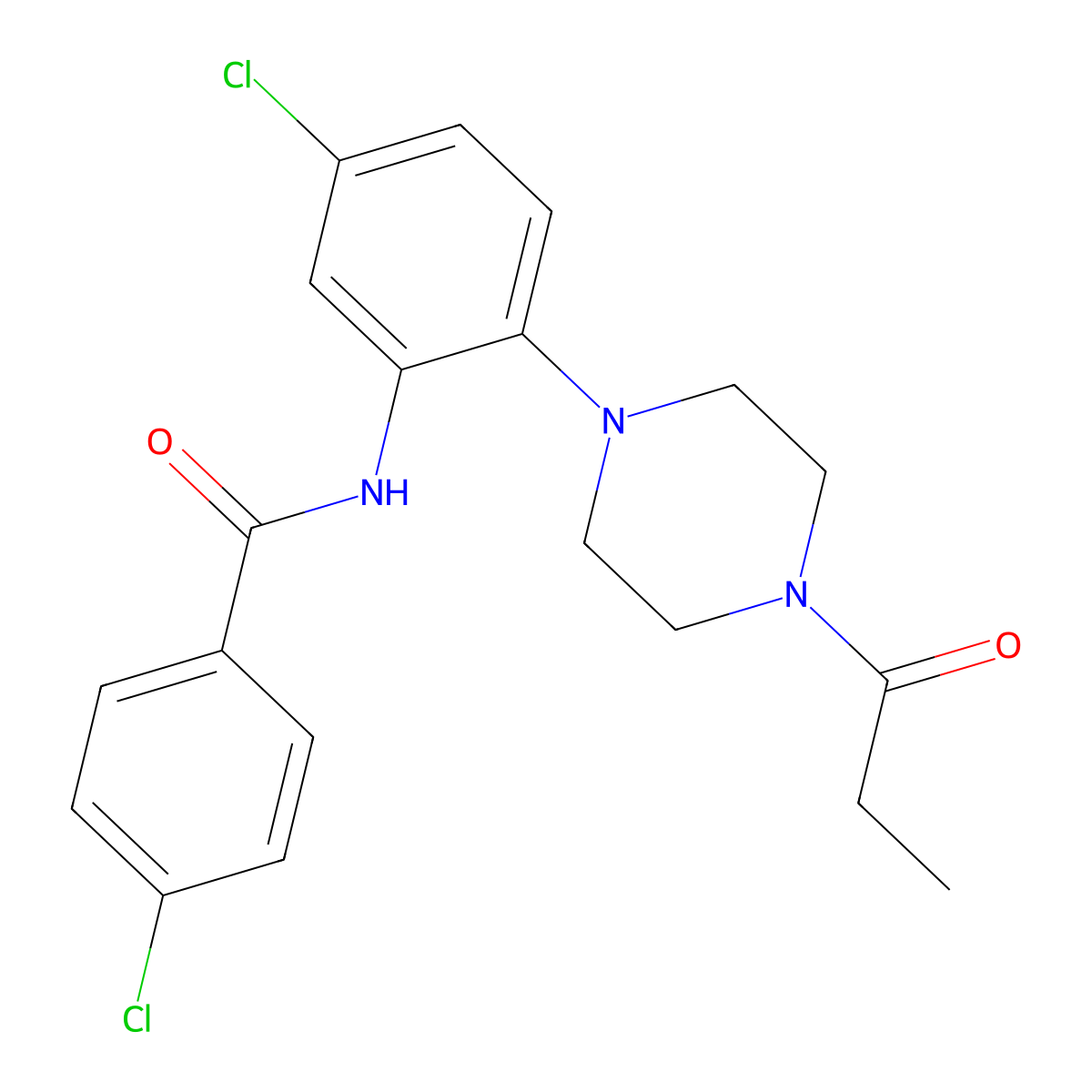 4-chloro-N-[5-chloro-2-(4-propanoylpiperazin-1-yl)phenyl]benzamide molecular structure, CAS 717865-36-6