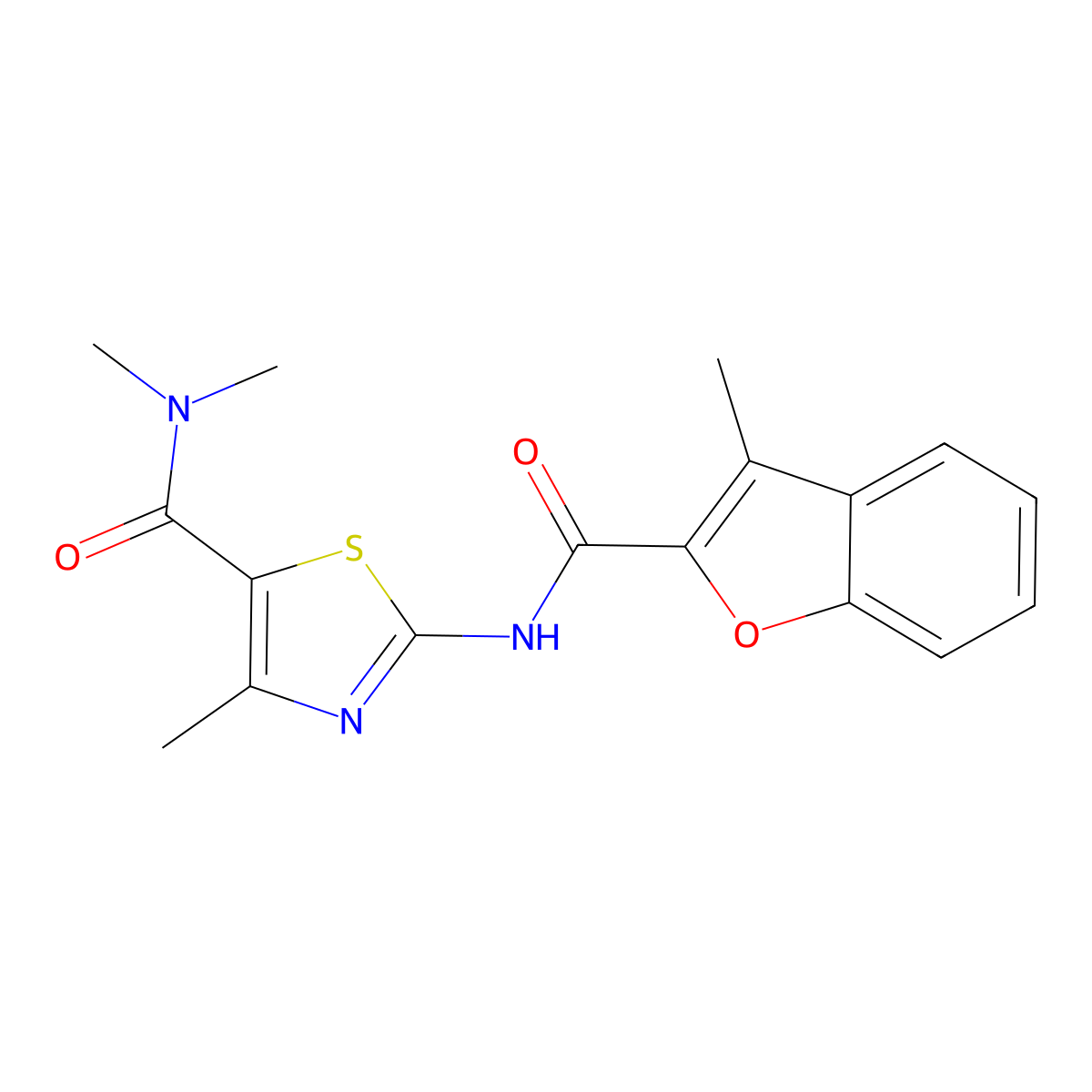 N,N,4-trimethyl-2-[(3-methyl-1-benzofuran-2-carbonyl)amino]-1,3-thiazole-5-carboxamide molecular structure, CAS 717866-61-0