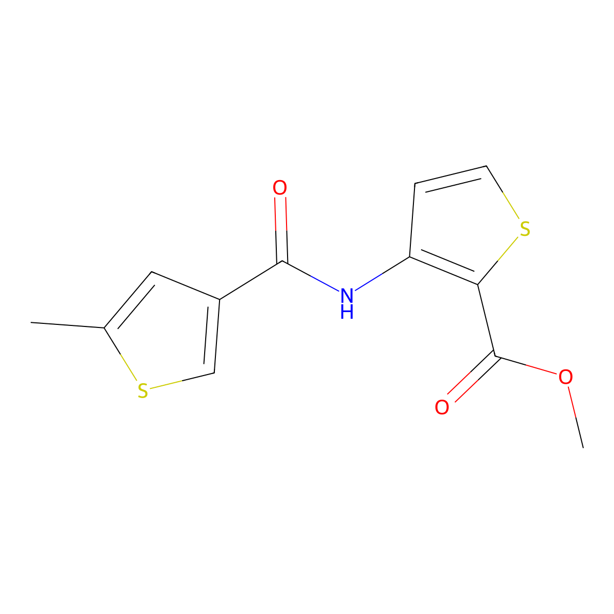 Methyl 3-{[(5-methyl-3-thienyl)carbonyl]amino}-2-thiophenecarboxylate molecular structure, CAS 717866-74-5