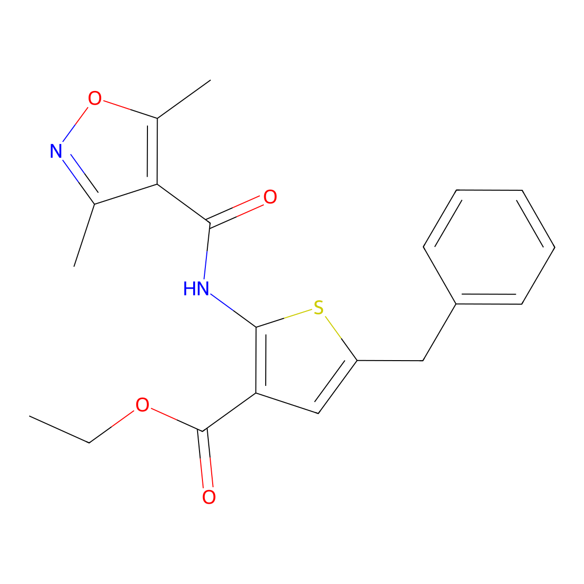 Ethyl 5-benzyl-2-{[(3,5-dimethyl-1,2-oxazol-4-yl)carbonyl]amino}thiophene-3-carboxylate molecular structure, CAS 717866-83-6