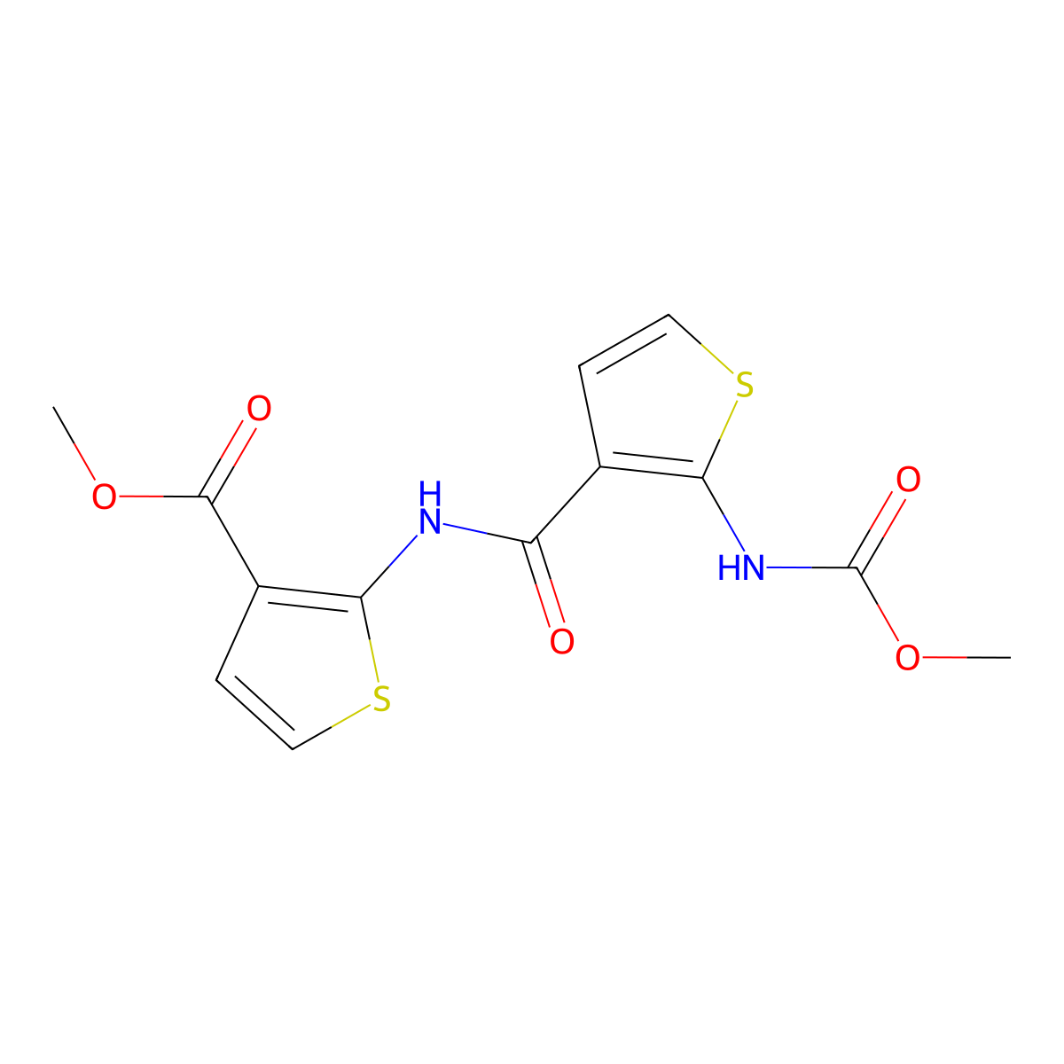 Methyl 2-[({2-[(methoxycarbonyl)amino]-3-thienyl}carbonyl)amino]-3-thiophenecarboxylate molecular structure, CAS 717866-92-7