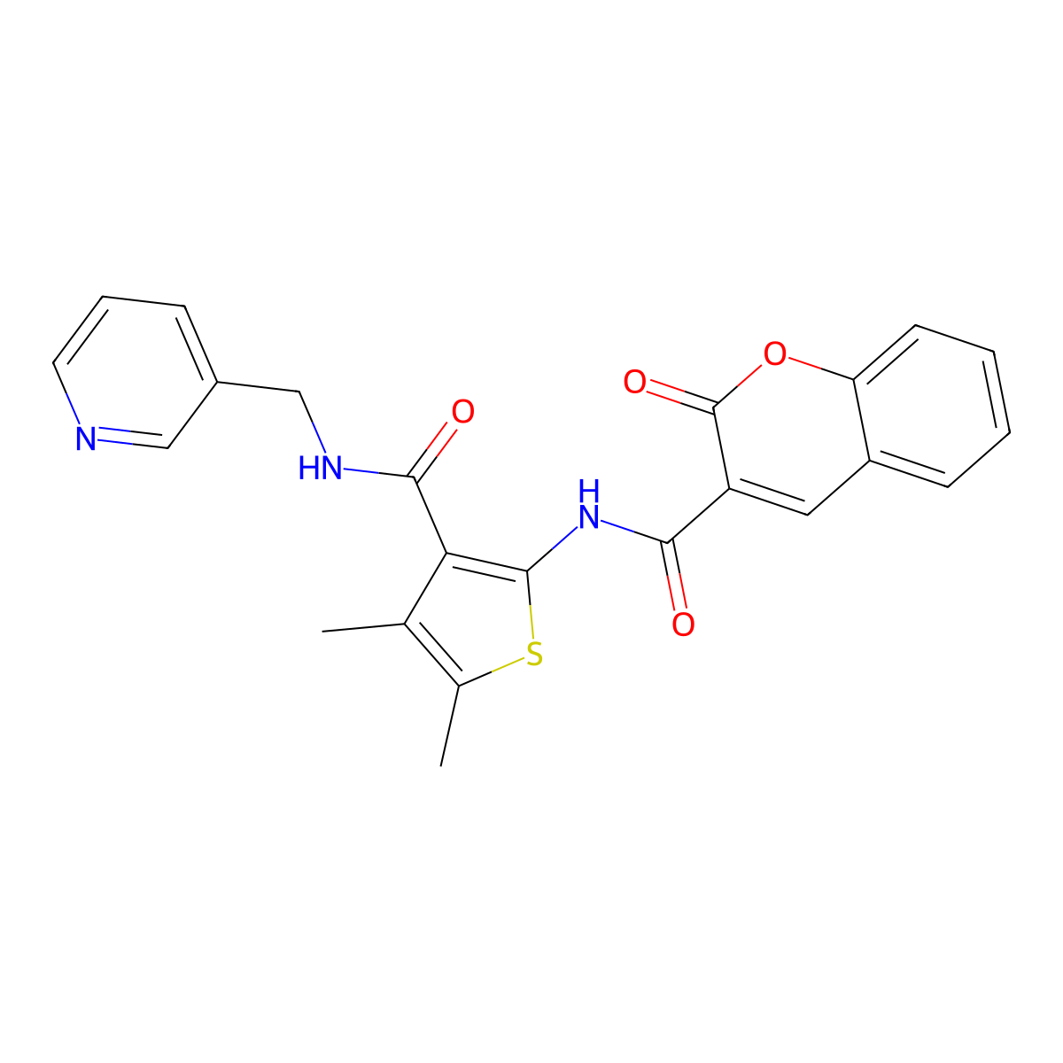 N-[4,5-dimethyl-3-(pyridin-3-ylmethylcarbamoyl)thiophen-2-yl]-2-oxochromene-3-carboxamide molecular structure, CAS 717867-02-2