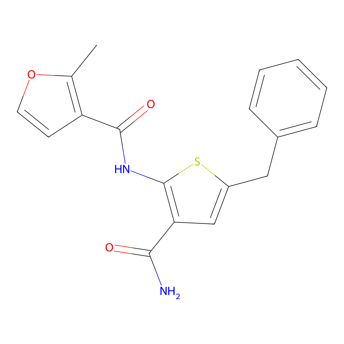 N-(5-benzyl-3-carbamoylthiophen-2-yl)-2-methylfuran-3-carboxamide molecular structure, CAS 717867-28-2