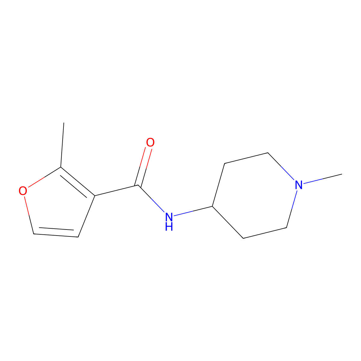 2-methyl-N-(1-methylpiperidin-4-yl)furan-3-carboxamide molecular structure, CAS 717867-31-7