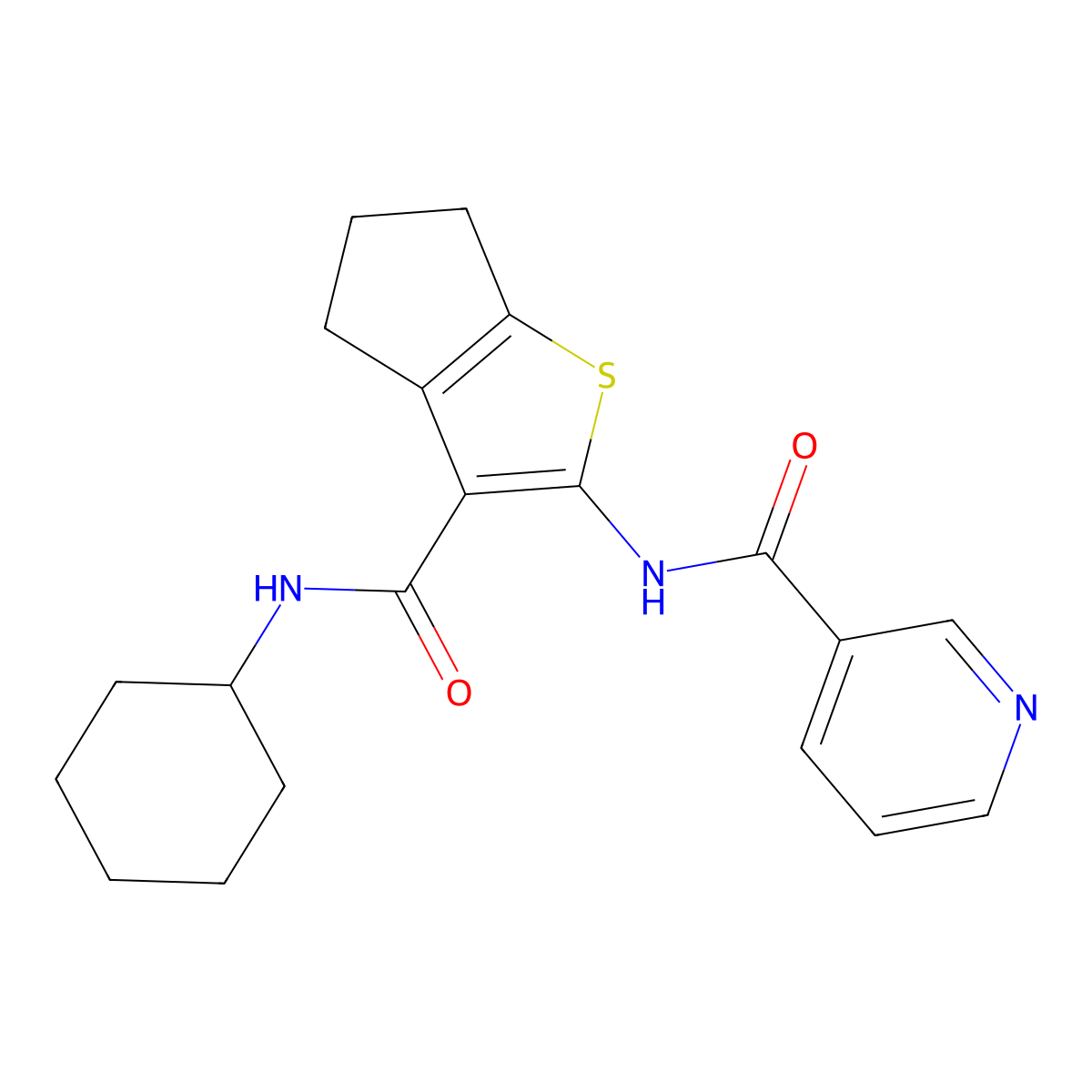 N-[3-(cyclohexylcarbamoyl)-5,6-dihydro-4H-cyclopenta[b]thiophen-2-yl]pyridine-3-carboxamide molecular structure, CAS 717867-35-1