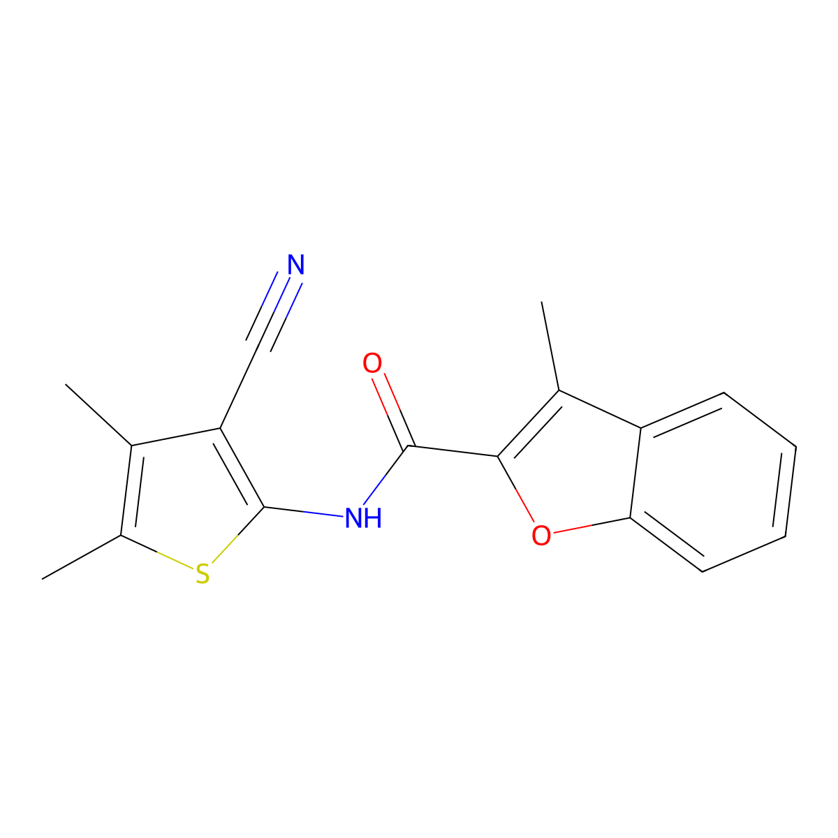N-(3-cyano-4,5-dimethylthiophen-2-yl)-3-methyl-1-benzofuran-2-carboxamide molecular structure, CAS 717867-69-1