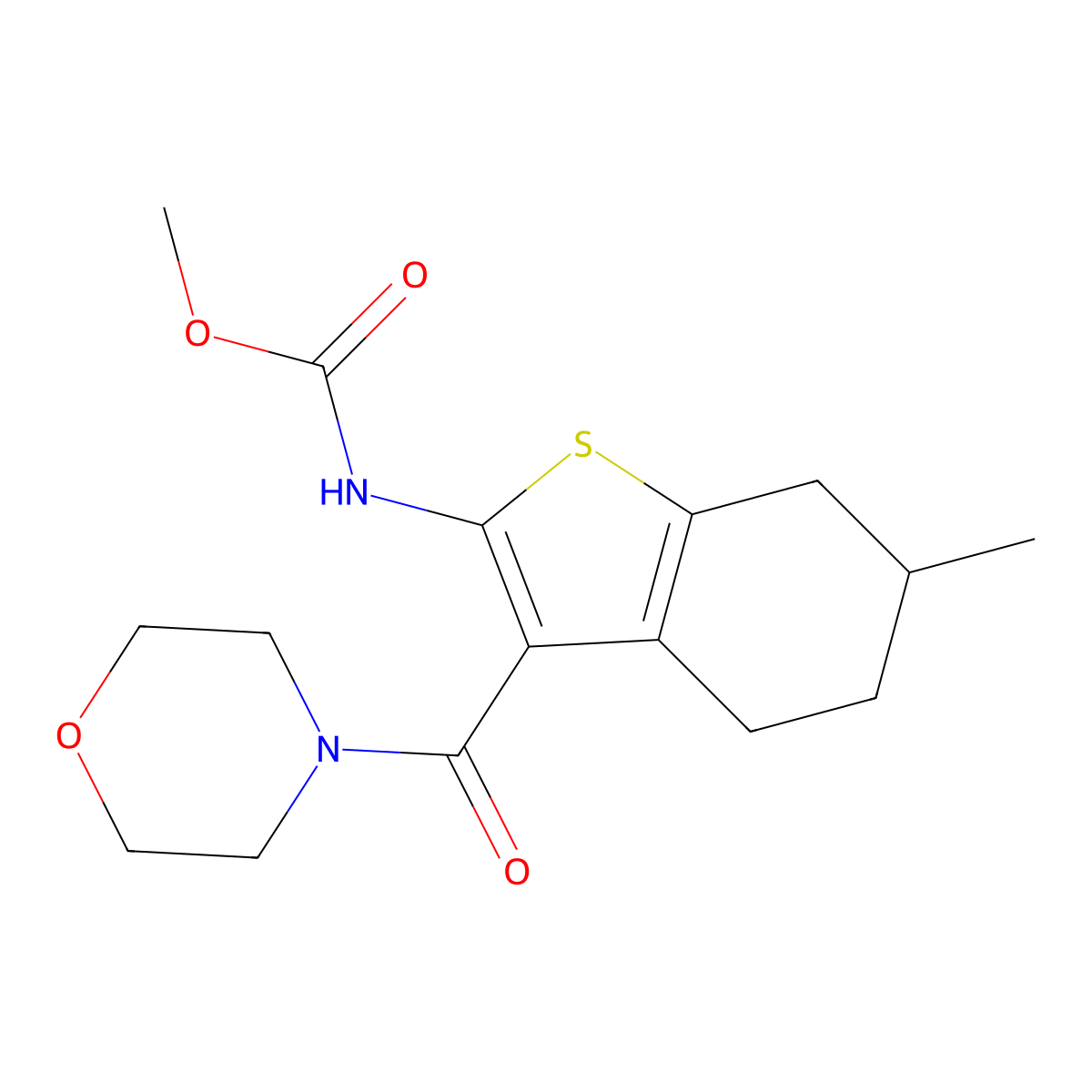 Methyl [6-methyl-3-(4-morpholinylcarbonyl)-4,5,6,7-tetrahydro-1-benzothien-2-yl]carbamate molecular structure, CAS 717868-19-4