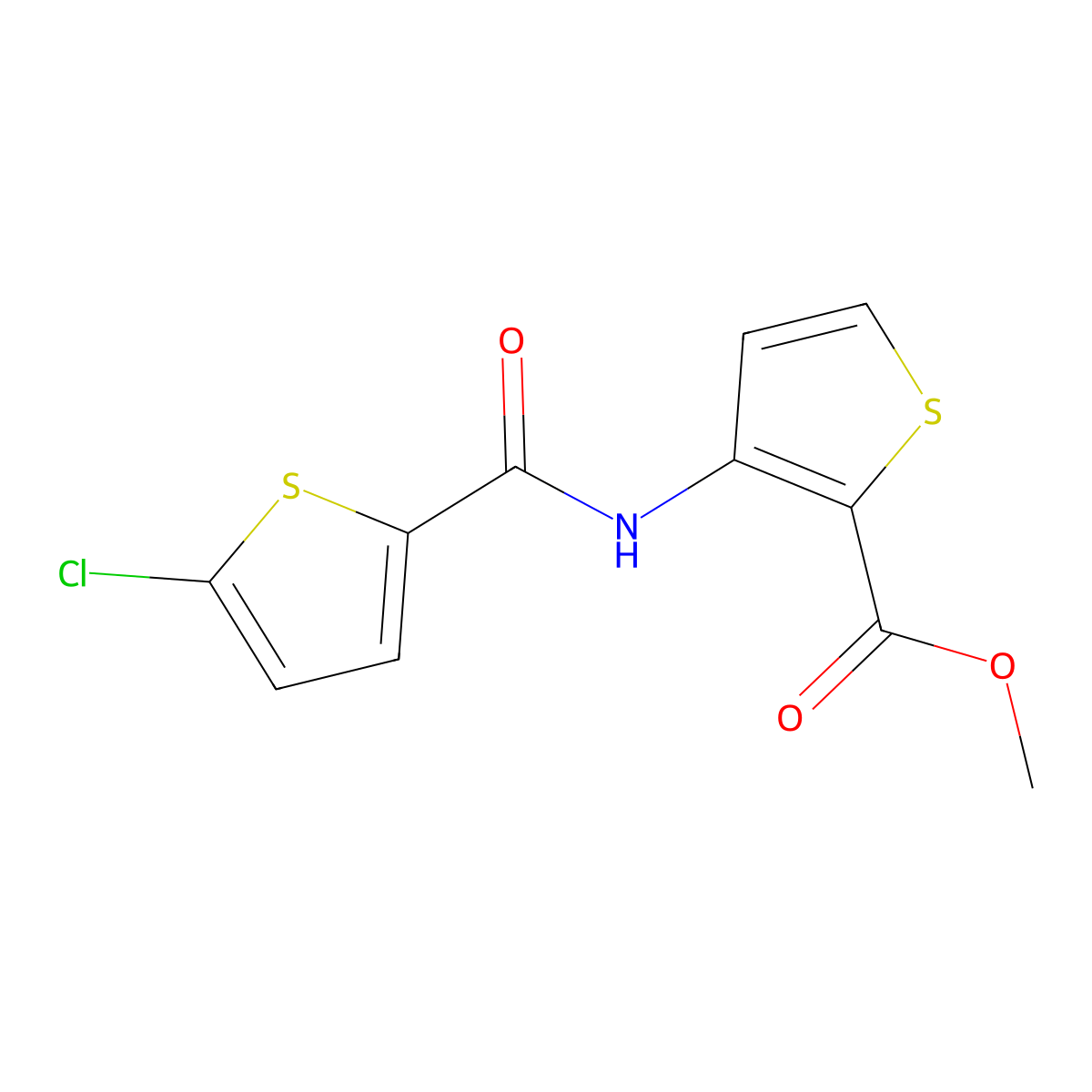 Methyl 3-{[(5-chloro-2-thienyl)carbonyl]amino}thiophene-2-carboxylate molecular structure, CAS 717869-08-4