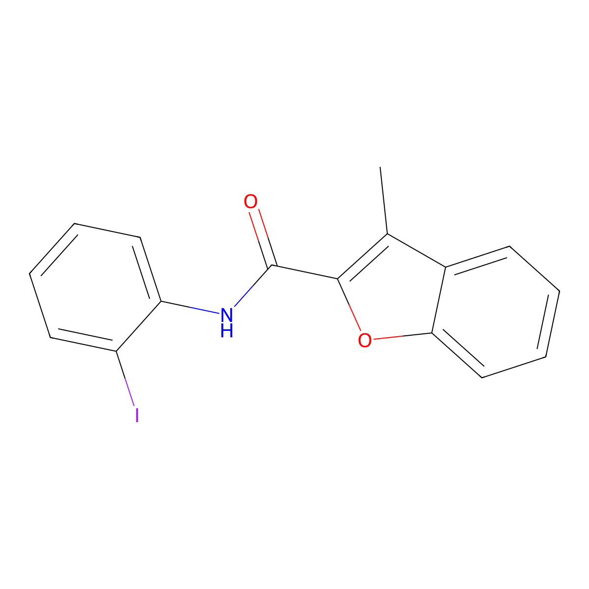 N-(2-iodophenyl)-3-methyl-1-benzofuran-2-carboxamide molecular structure, CAS 717869-09-5