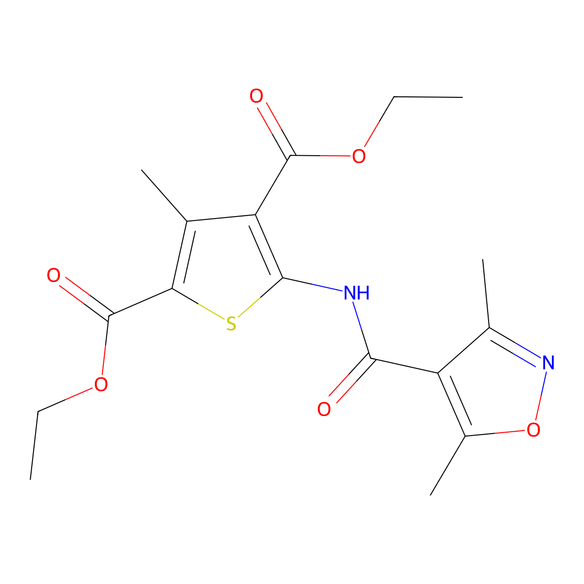 Diethyl 5-{[(3,5-dimethyl-4-isoxazolyl)carbonyl]amino}-3-methyl-2,4-thiophenedicarboxylate molecular structure, CAS 717869-12-0