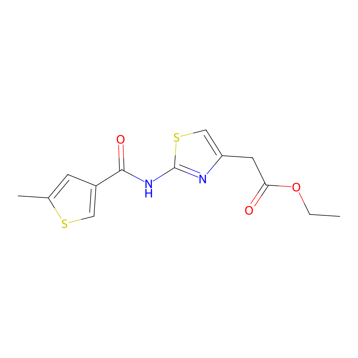 Ethyl (2-{[(5-methyl-3-thienyl)carbonyl]amino}-1,3-thiazol-4-yl)acetate molecular structure, CAS 717869-14-2