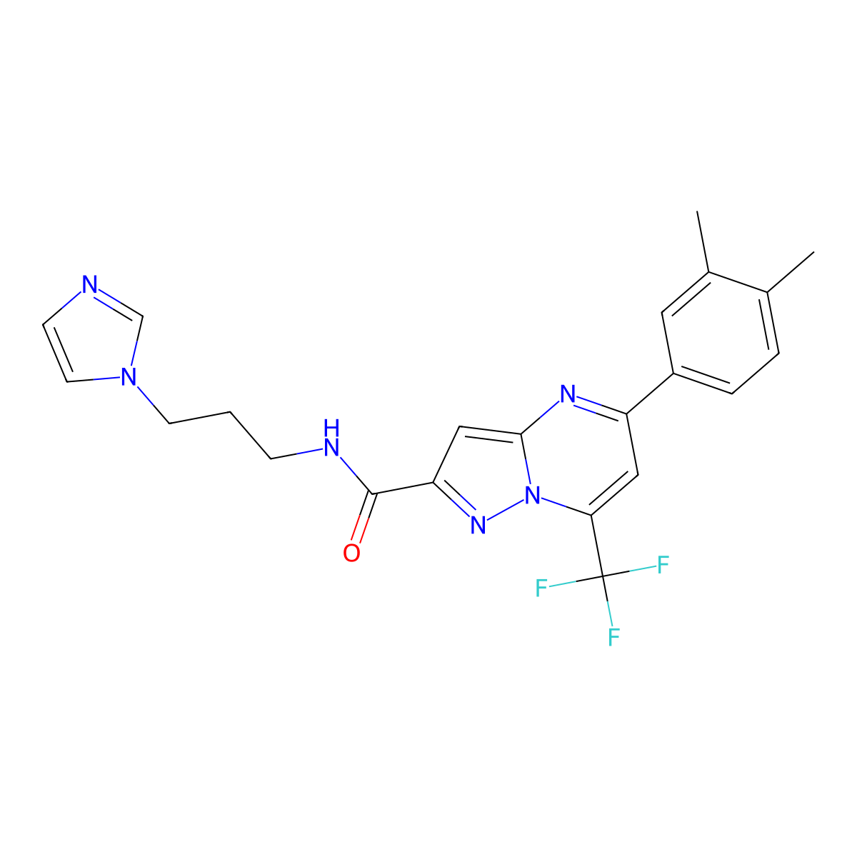 5-(3,4-dimethylphenyl)-N-[3-(1H-imidazol-1-yl)propyl]-7-(trifluoromethyl)pyrazolo[1,5-a]pyrimidine-2-carboxamide molecular structure, CAS 717869-33-5