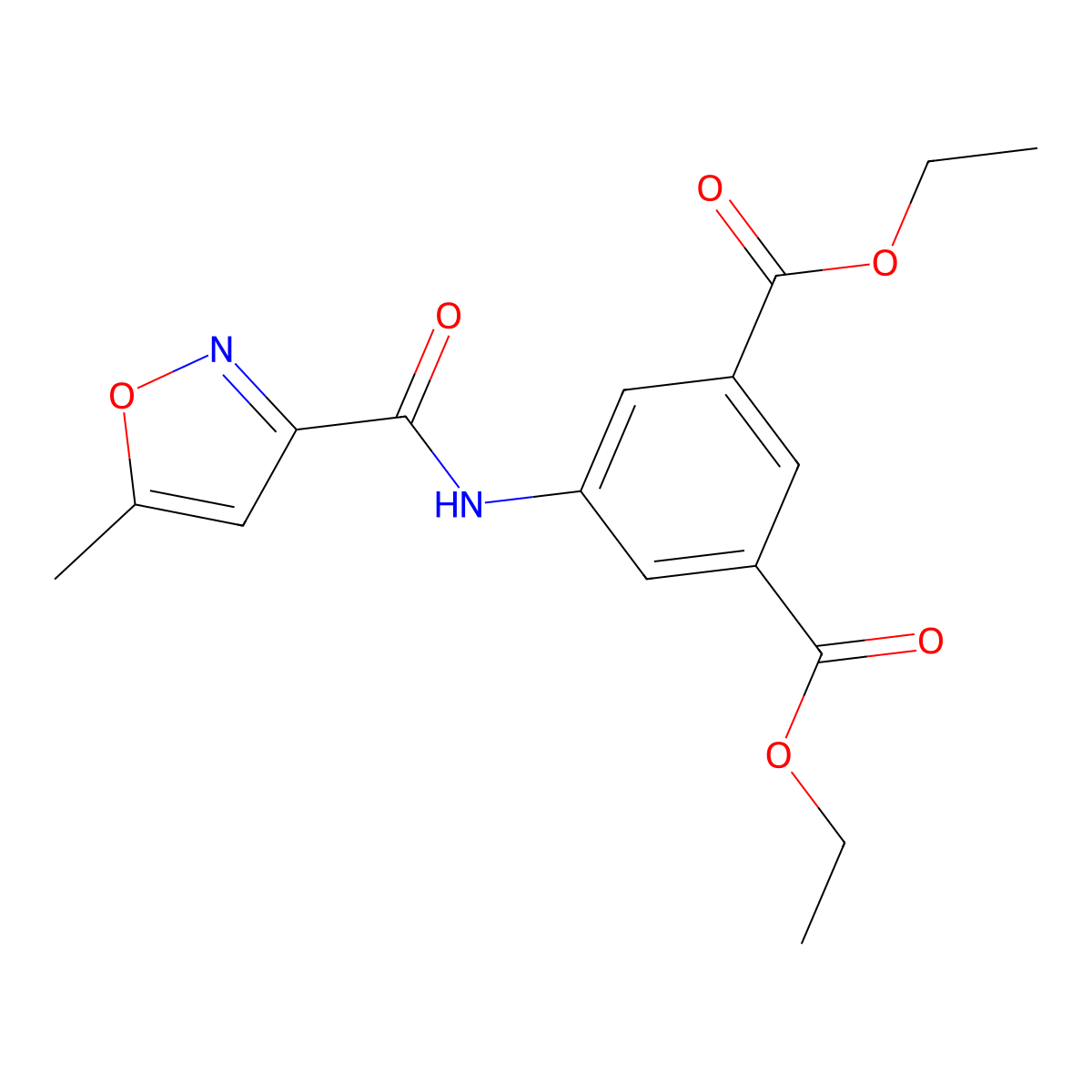 Diethyl 5-{[(5-methyl-3-isoxazolyl)carbonyl]amino}isophthalate molecular structure, CAS 717869-57-3