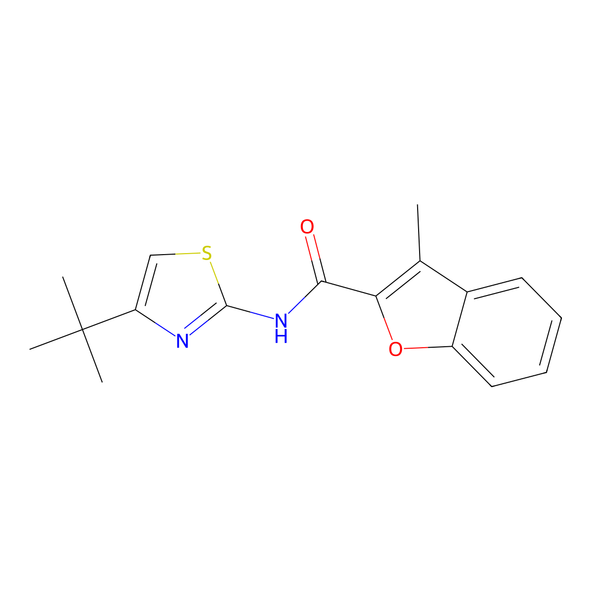 N-(4-tert-butyl-1,3-thiazol-2-yl)-3-methyl-1-benzofuran-2-carboxamide molecular structure, CAS 717870-15-0
