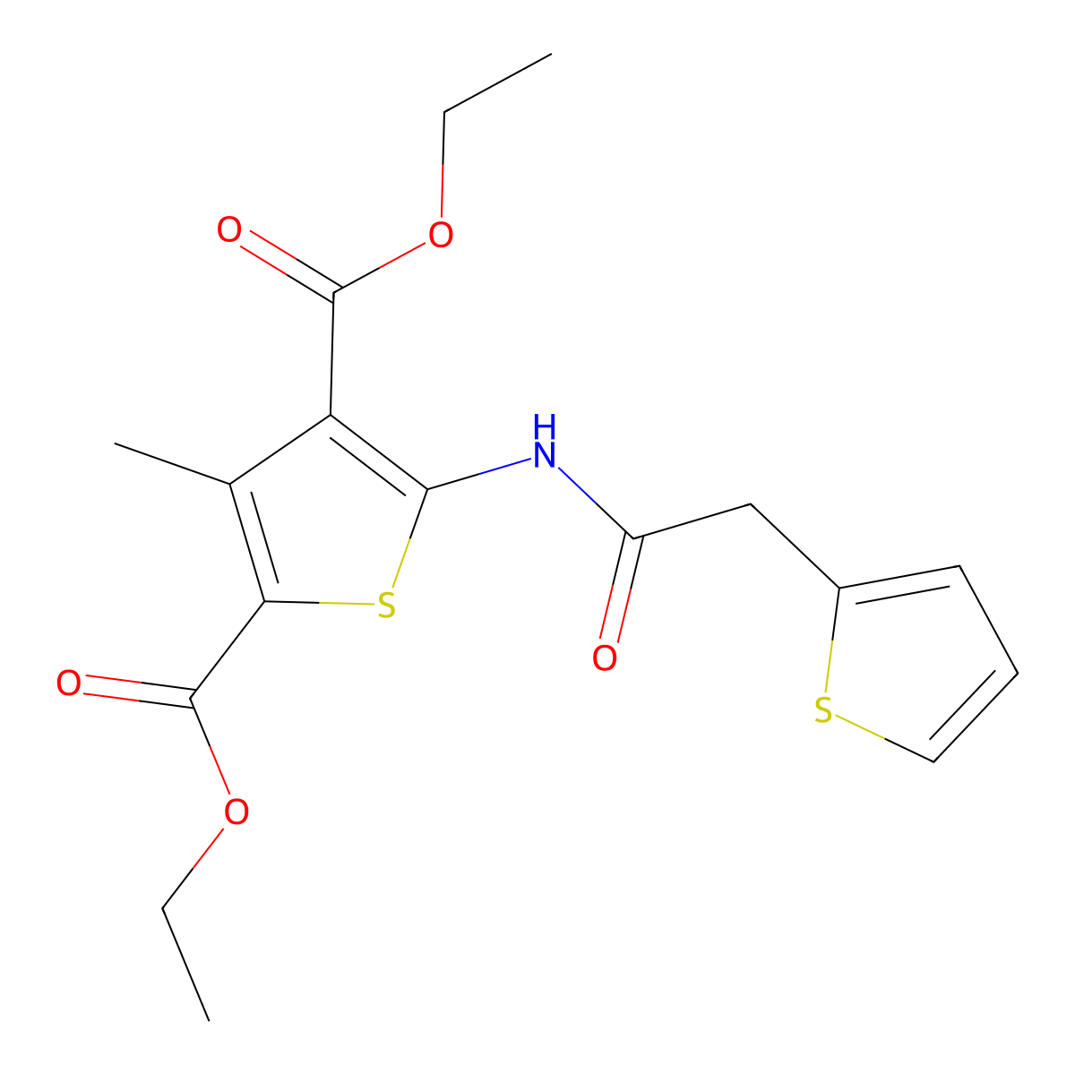 Diethyl 3-methyl-5-(2-(thiophen-2-yl)acetamido)thiophene-2,4-dicarboxylate molecular structure, CAS 717870-18-3