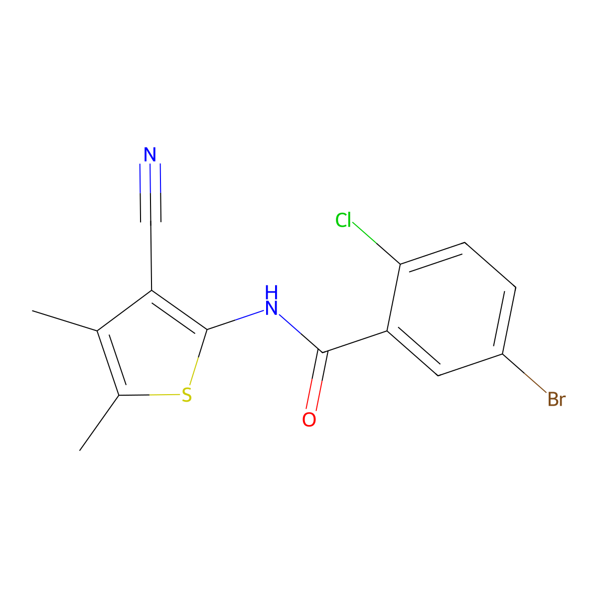 5-bromo-2-chloro-N-(3-cyano-4,5-dimethylthiophen-2-yl)benzamide molecular structure, CAS 717870-32-1