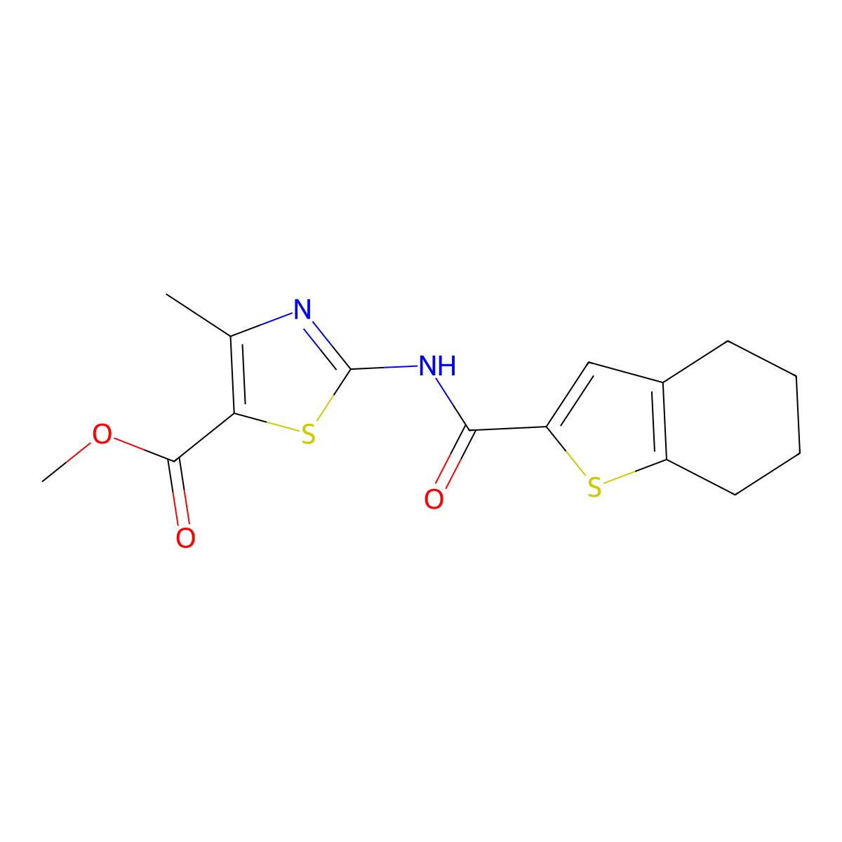 Methyl 4-methyl-2-(4,5,6,7-tetrahydro-1-benzothiophene-2-carbonylamino)-1,3-thiazole-5-carboxylate molecular structure, CAS 717870-37-6