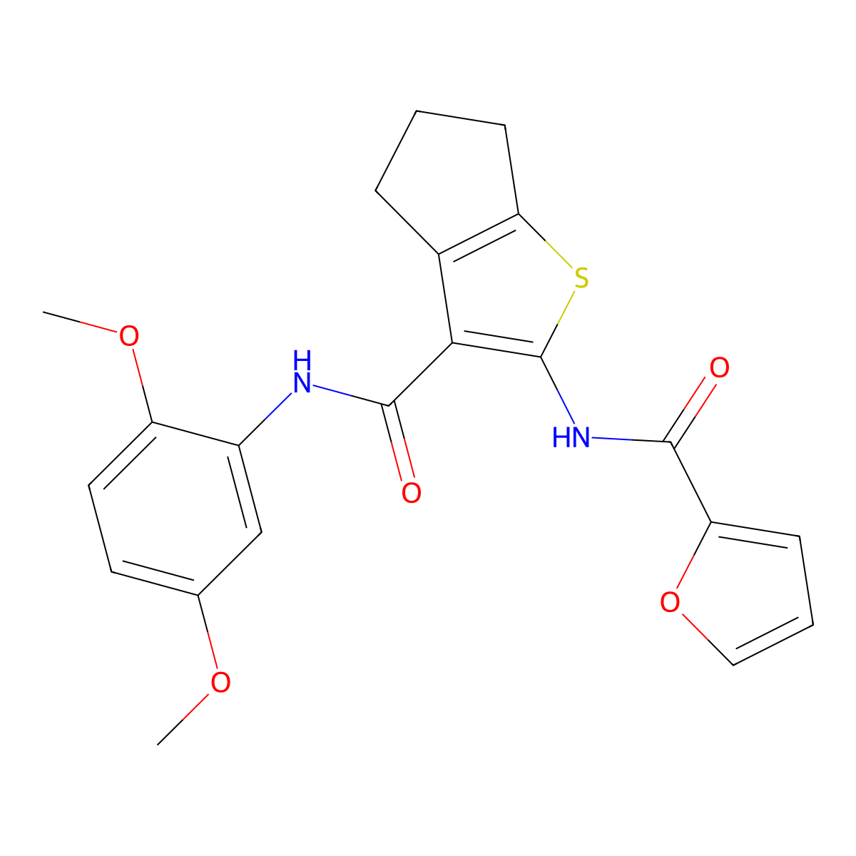 N-[3-[(2,5-dimethoxyphenyl)carbamoyl]-5,6-dihydro-4H-cyclopenta[b]thiophen-2-yl]furan-2-carboxamide molecular structure, CAS 717870-44-5