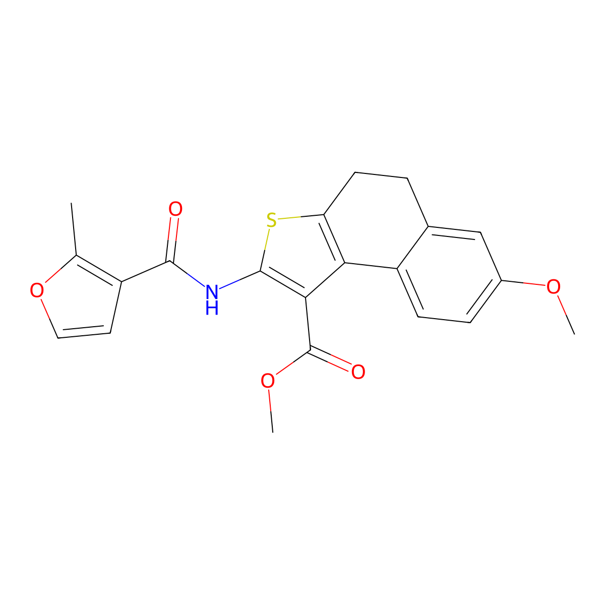 Methyl 7-methoxy-2-{[(2-methylfuran-3-yl)carbonyl]amino}-4,5-dihydronaphtho[2,1-b]thiophene-1-carboxylate molecular structure, CAS 717870-79-6
