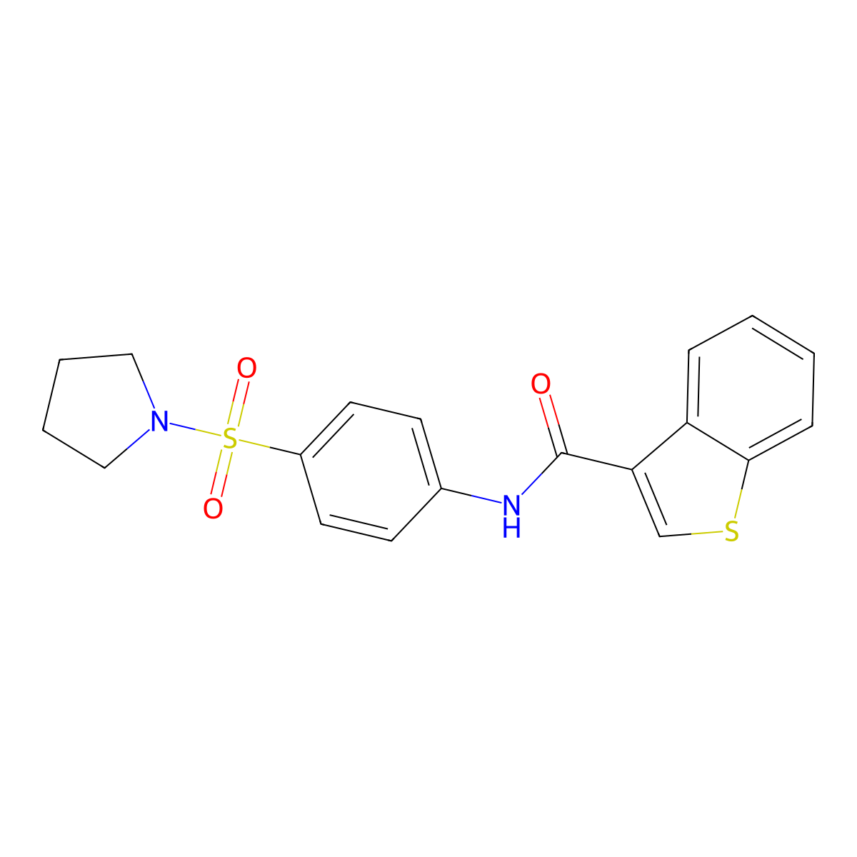 N-(4-pyrrolidin-1-ylsulfonylphenyl)-1-benzothiophene-3-carboxamide molecular structure, CAS 717870-82-1