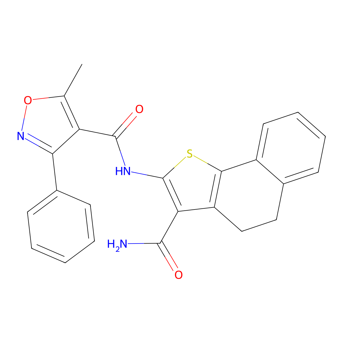 N-(3-carbamoyl-4,5-dihydrobenzo[g][1]benzothiol-2-yl)-5-methyl-3-phenyl-1,2-oxazole-4-carboxamide molecular structure, CAS 717870-92-3