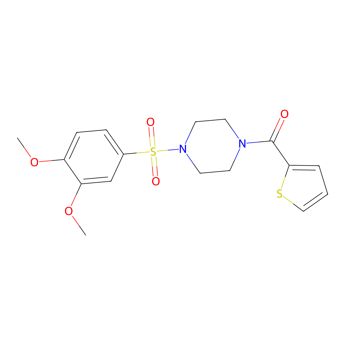 [4-(3,4-Dimethoxyphenyl)sulfonylpiperazin-1-yl]-thiophen-2-ylmethanone molecular structure, CAS 717870-97-8