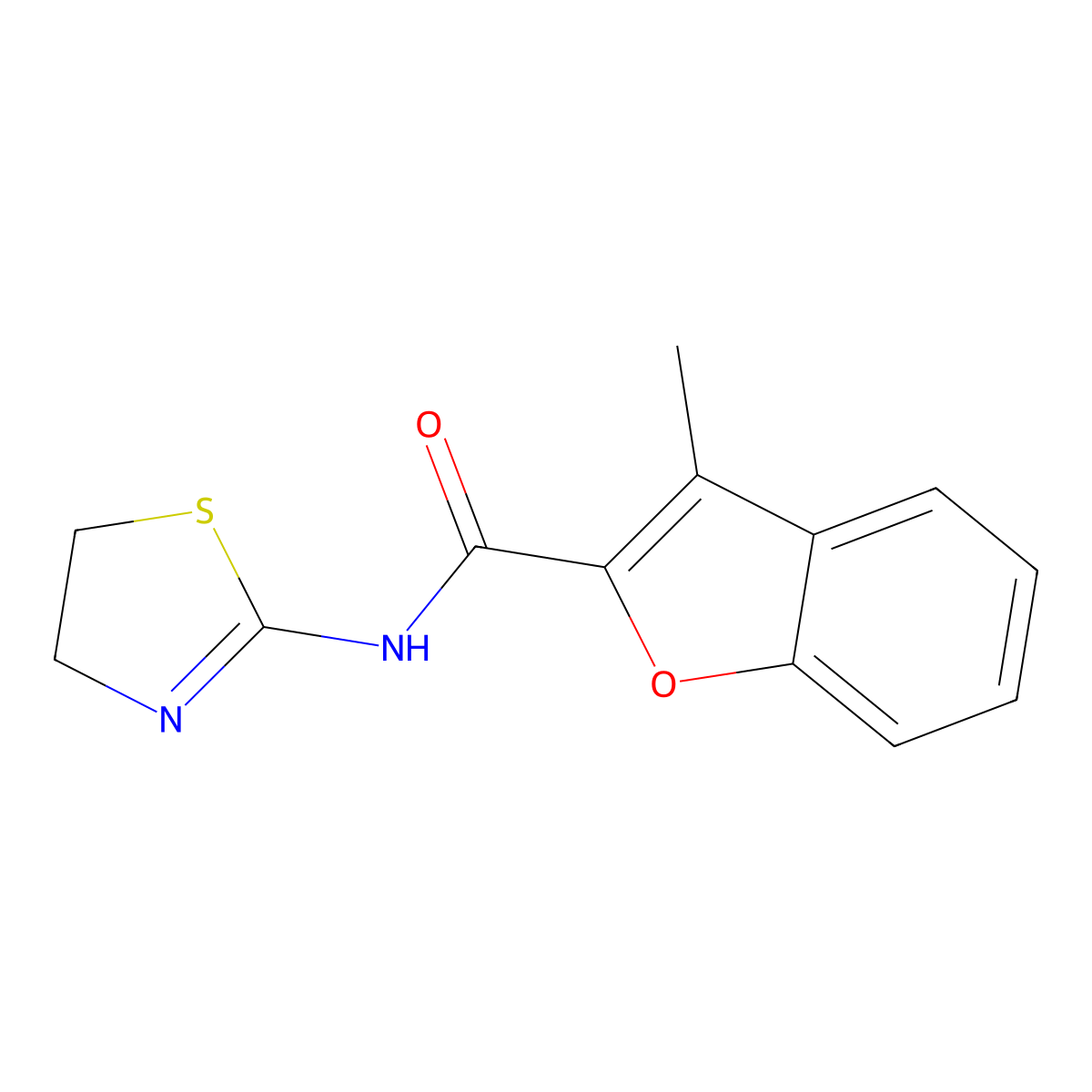 N-(4,5-dihydro-1,3-thiazol-2-yl)-3-methyl-1-benzofuran-2-carboxamide molecular structure, CAS 717871-04-0