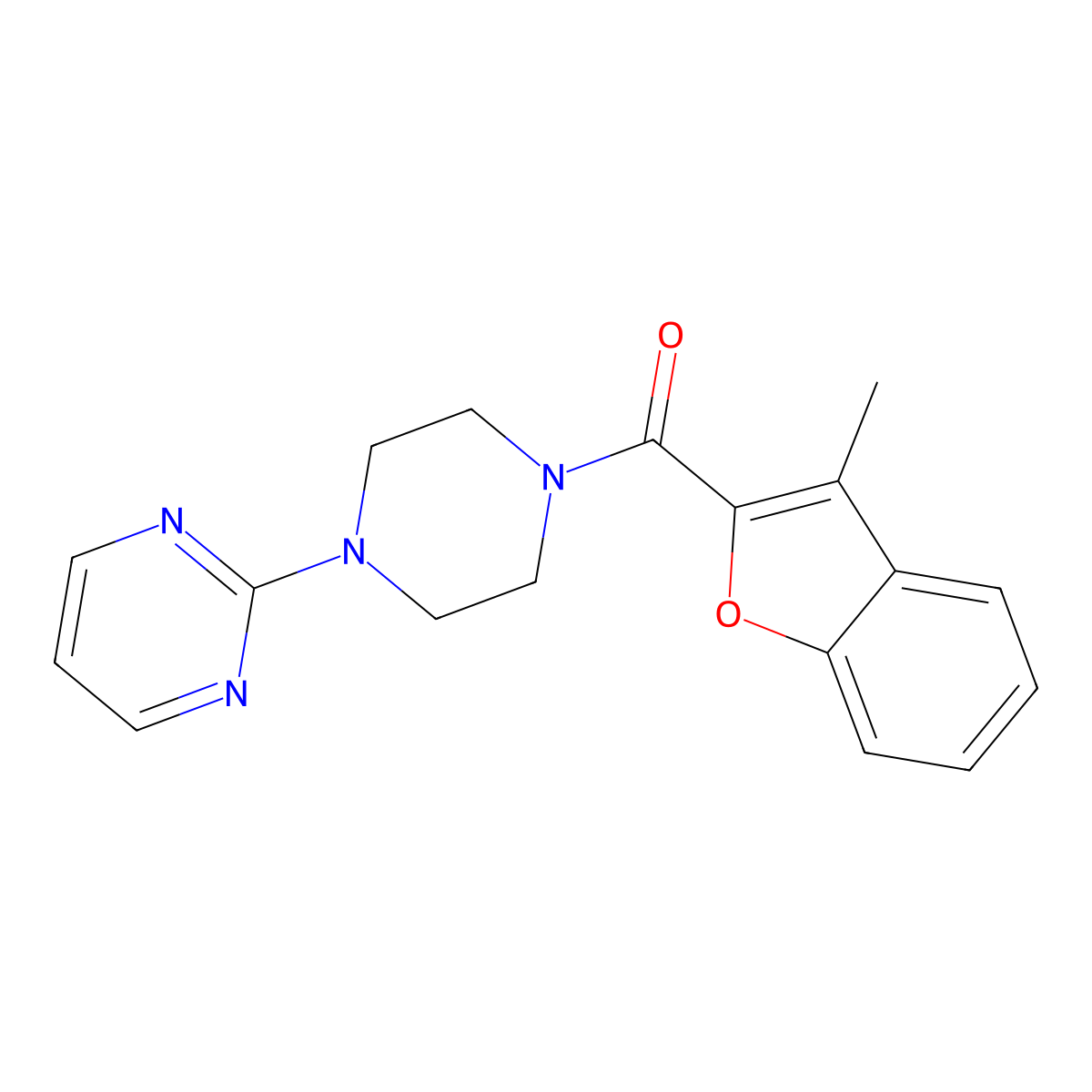 (3-Methyl-1-benzofuran-2-yl)-(4-pyrimidin-2-ylpiperazin-1-yl)methanone molecular structure, CAS 717871-34-6