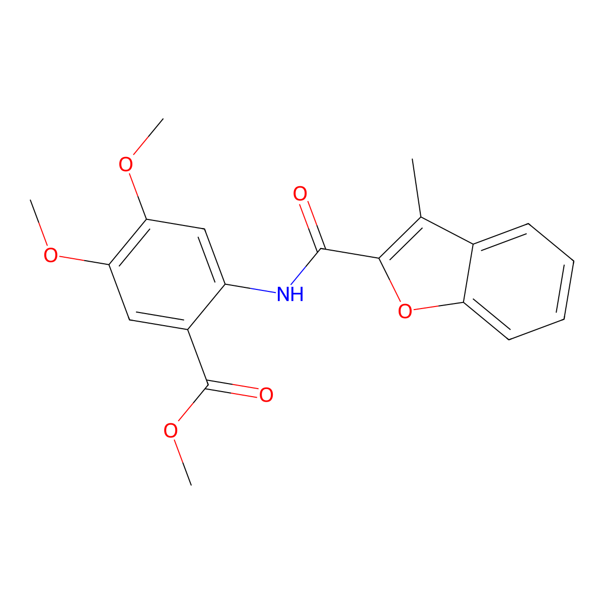 Methyl 4,5-dimethoxy-2-{[(3-methyl-1-benzofuran-2-yl)carbonyl]amino}benzoate molecular structure, CAS 717872-07-6