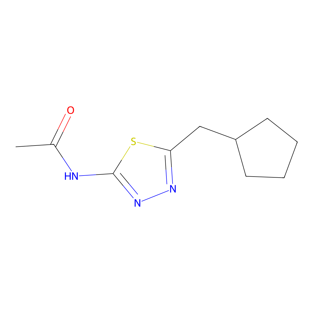 N-[5-(cyclopentylmethyl)-1,3,4-thiadiazol-2-yl]acetamide molecular structure, CAS 717872-15-6