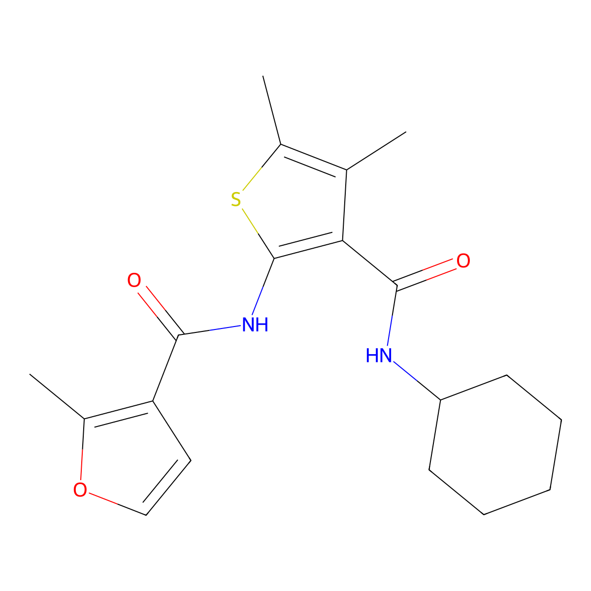 N-[3-(cyclohexylcarbamoyl)-4,5-dimethylthiophen-2-yl]-2-methylfuran-3-carboxamide molecular structure, CAS 717872-17-8
