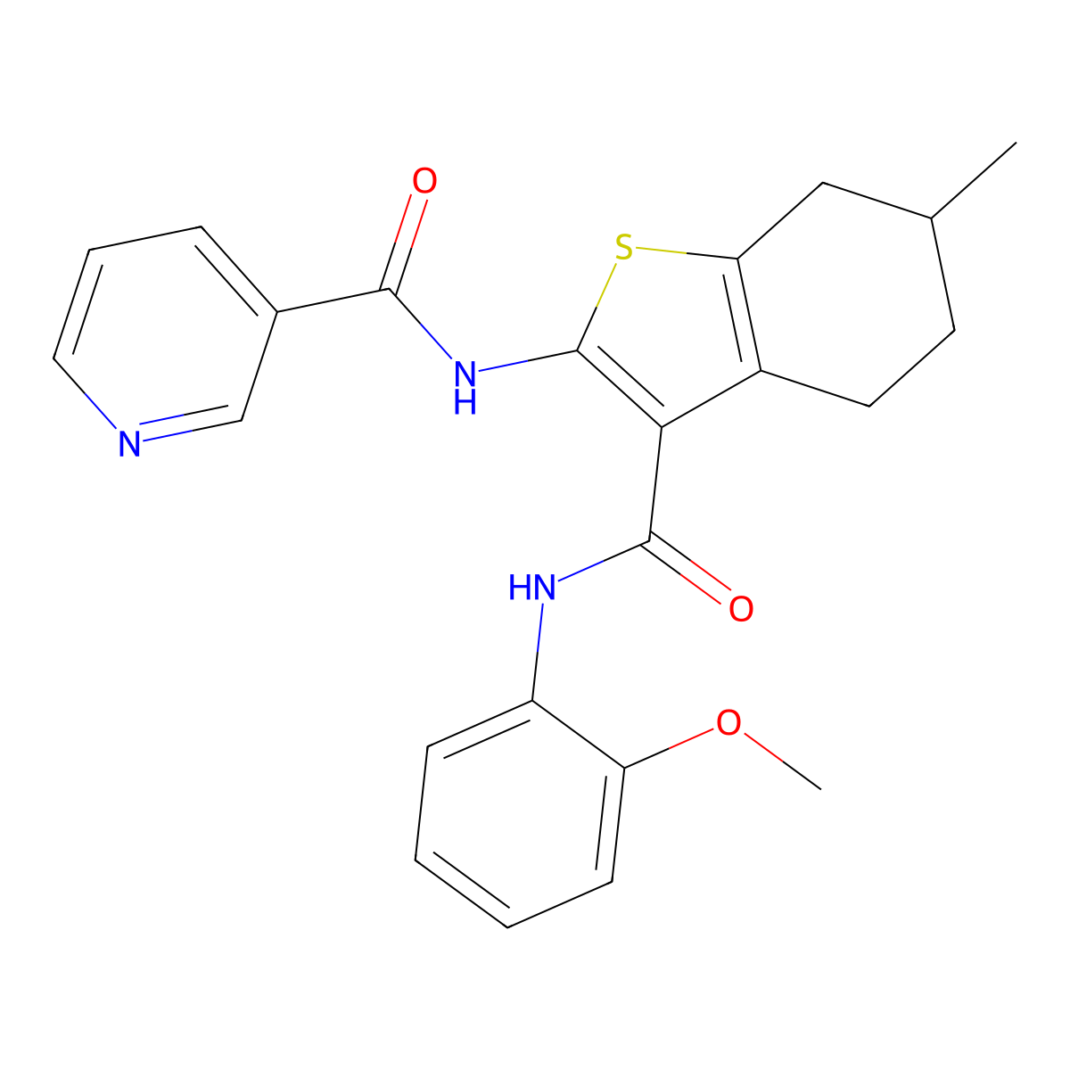 N-[3-[(2-methoxyphenyl)carbamoyl]-6-methyl-4,5,6,7-tetrahydro-1-benzothiophen-2-yl]pyridine-3-carboxamide molecular structure, CAS 717872-34-9