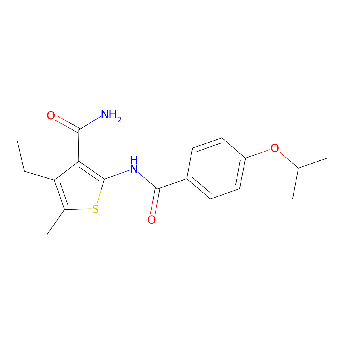 4-Ethyl-5-methyl-2-[(4-propan-2-yloxybenzoyl)amino]thiophene-3-carboxamide molecular structure, CAS 717872-53-2