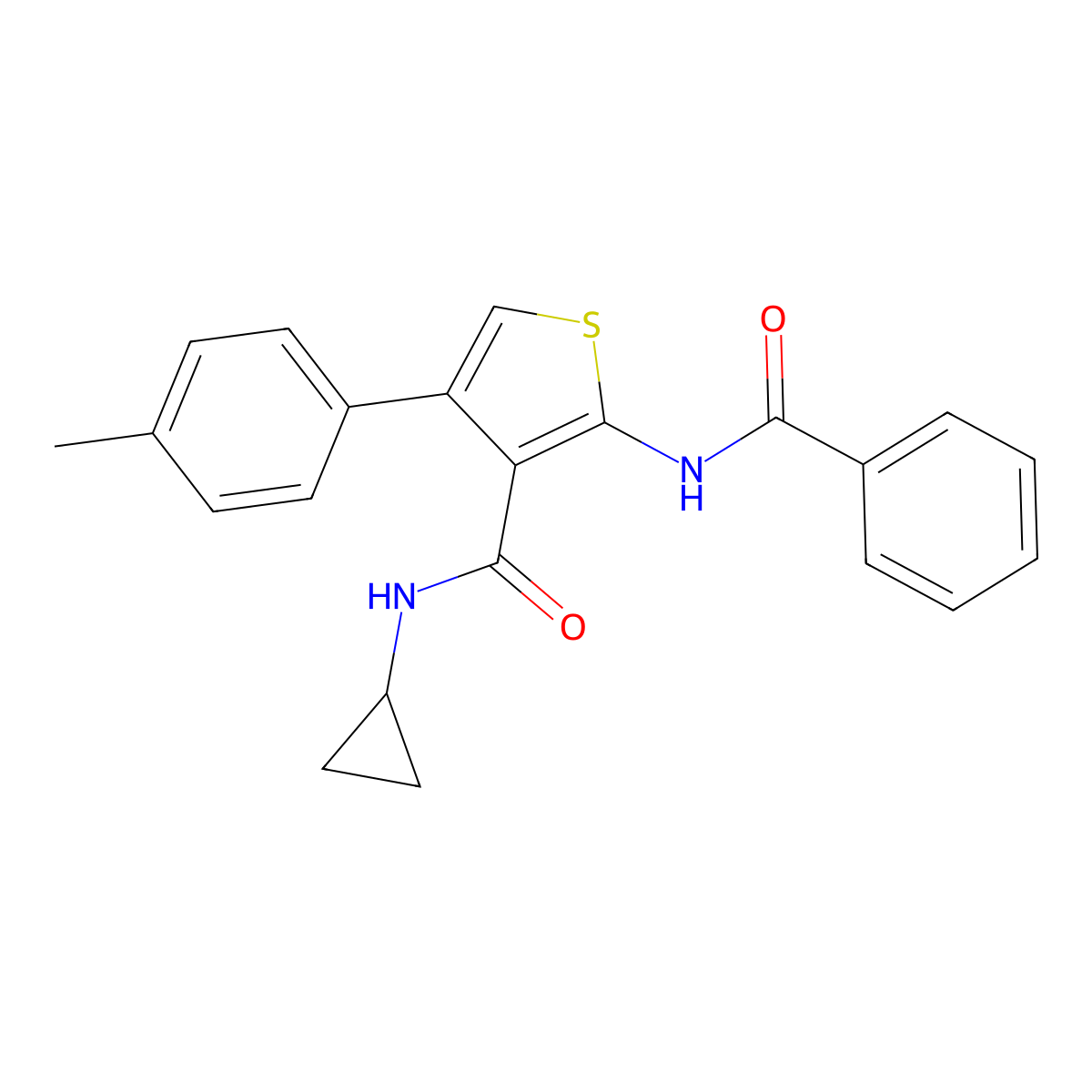 2-benzamido-N-cyclopropyl-4-(4-methylphenyl)thiophene-3-carboxamide molecular structure, CAS 717872-64-5