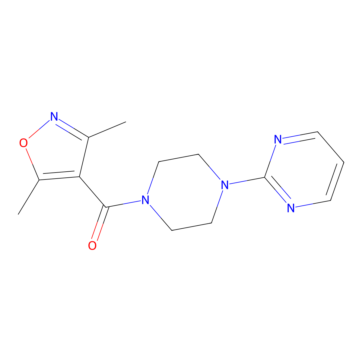 (3,5-Dimethyl-1,2-oxazol-4-yl)-(4-pyrimidin-2-ylpiperazin-1-yl)methanone molecular structure, CAS 717872-69-0