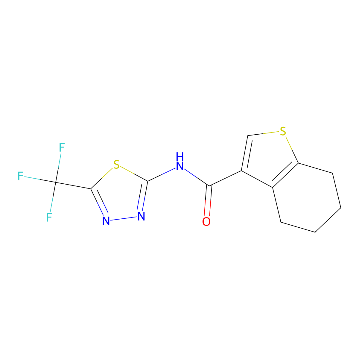 N-[5-(trifluoromethyl)-1,3,4-thiadiazol-2-yl]-4,5,6,7-tetrahydro-1-benzothiophene-3-carboxamide molecular structure, CAS 717872-84-9