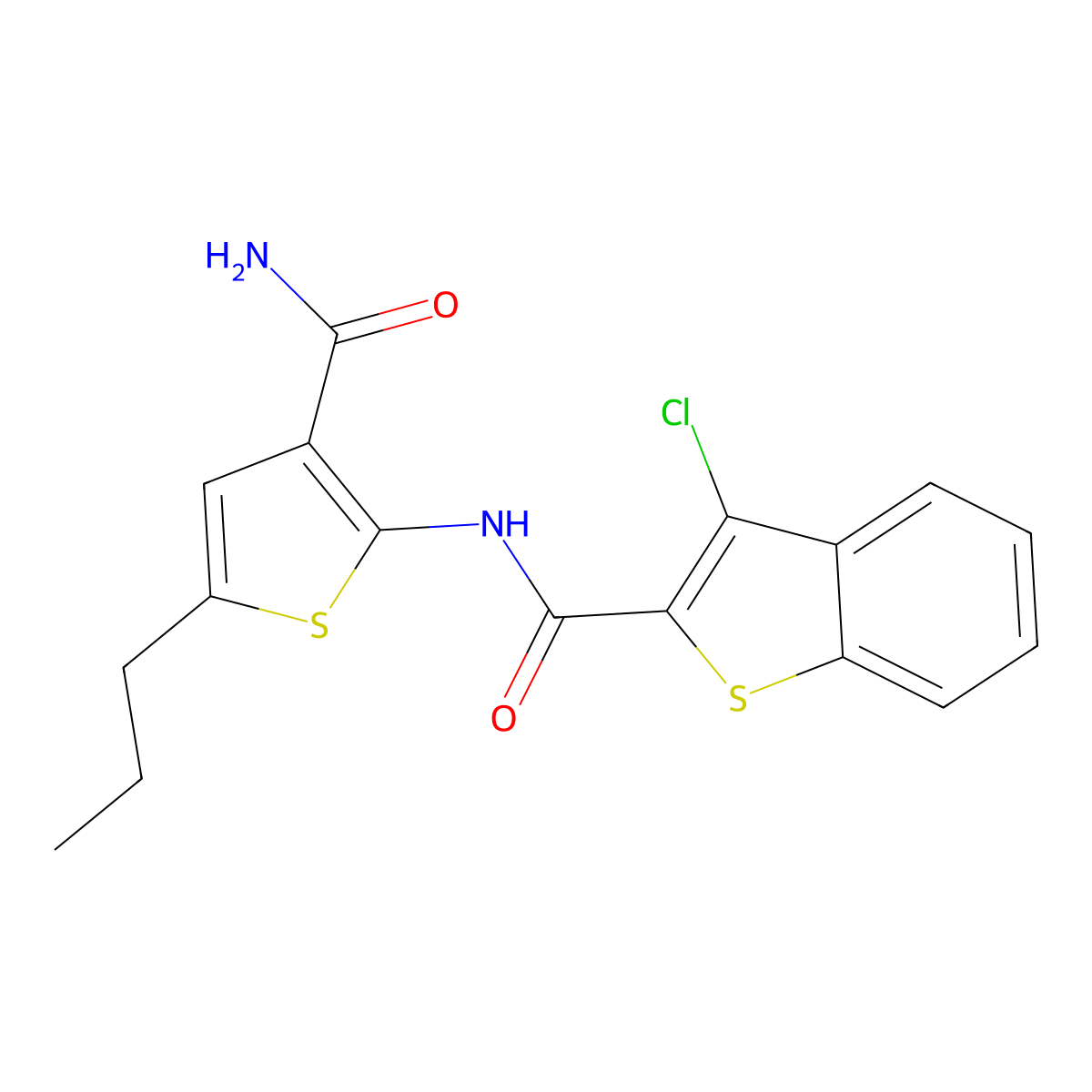 N-(3-carbamoyl-5-propylthiophen-2-yl)-3-chloro-1-benzothiophene-2-carboxamide molecular structure, CAS 717873-10-4