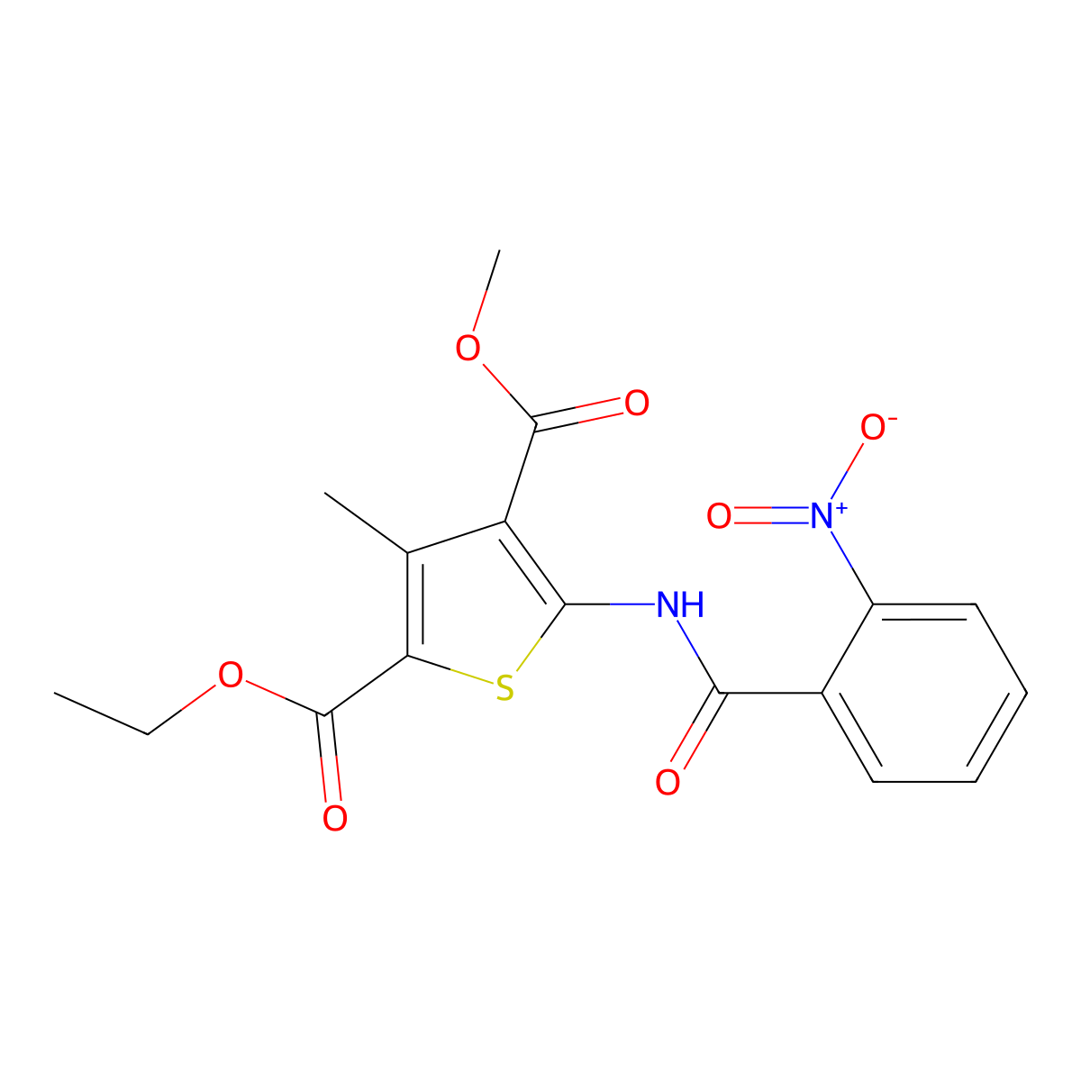 2-O-ethyl 4-O-methyl 3-methyl-5-[(2-nitrobenzoyl)amino]thiophene-2,4-dicarboxylate molecular structure, CAS 717873-79-5