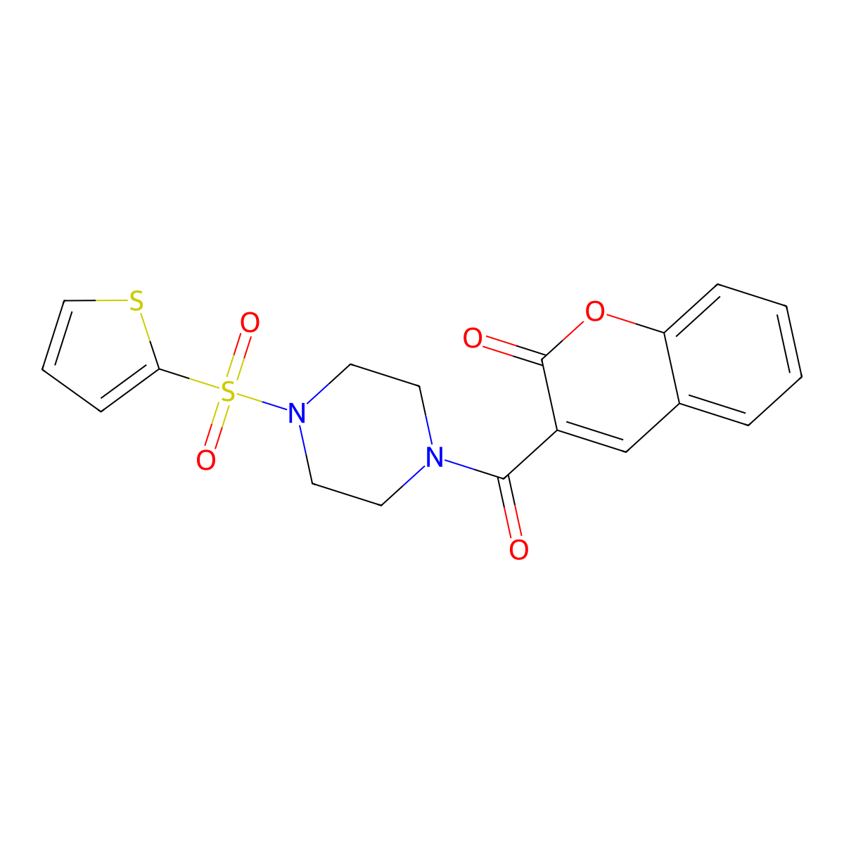 3-(4-Thiophen-2-ylsulfonylpiperazine-1-carbonyl)chromen-2-one molecular structure, CAS 717873-82-0