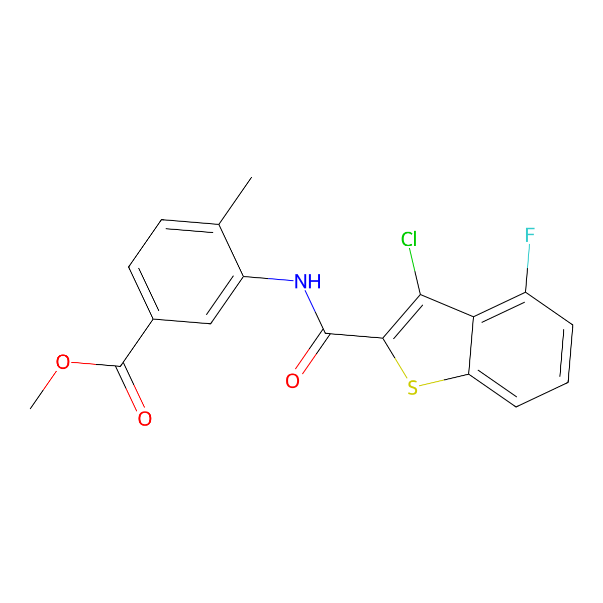 Methyl 3-{[(3-chloro-4-fluoro-1-benzothiophen-2-yl)carbonyl]amino}-4-methylbenzoate molecular structure, CAS 717873-83-1