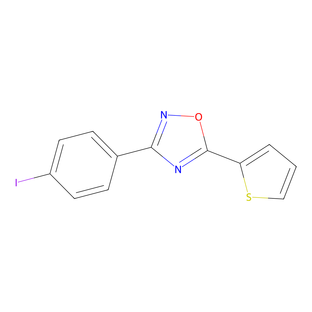 3-(4-Iodophenyl)-5-thiophen-2-yl-1,2,4-oxadiazole molecular structure, CAS 717873-86-4